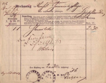 Rechnung an die Gemeindepflege Hirschlanden. Rechnung an die Gemeindepflege Hirschlanden.